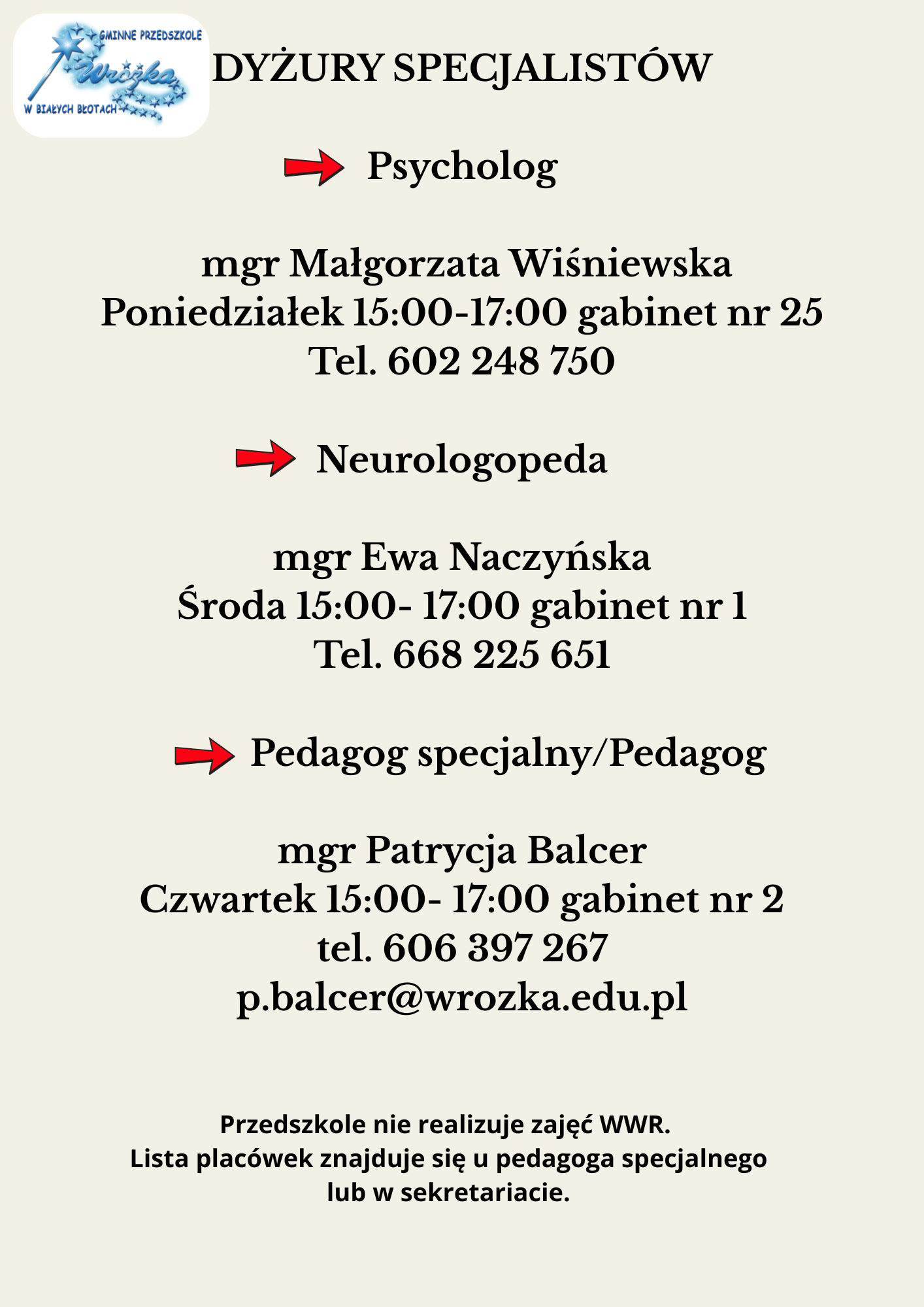 Dyżury specjalistów
