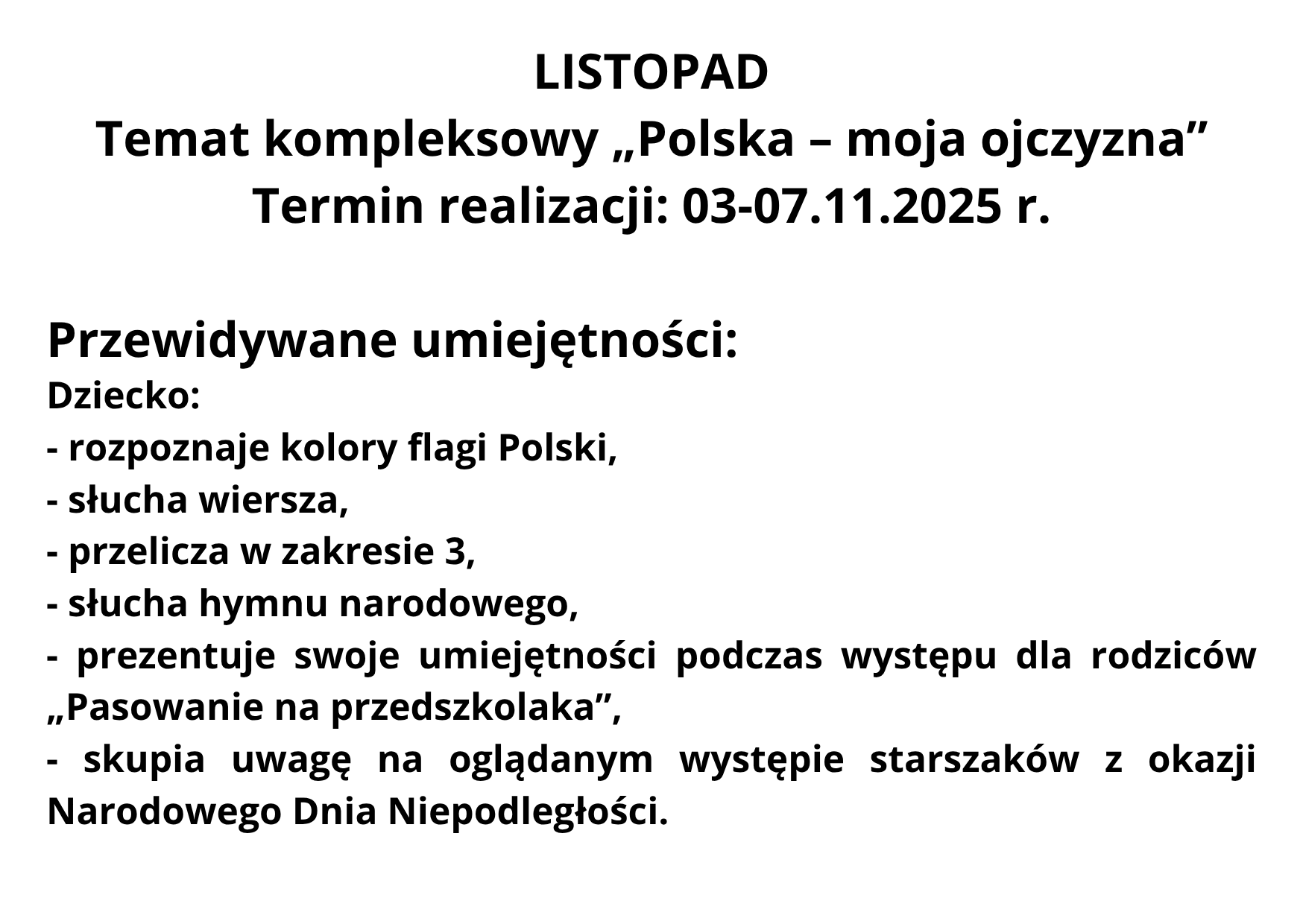 LISTOPAD „Polska – moja ojczyzna”